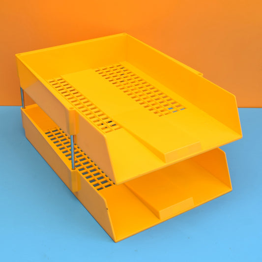 Vintage 1970s Plastic Desk Filing Tray Stack - Yellow by Pineapple Retro