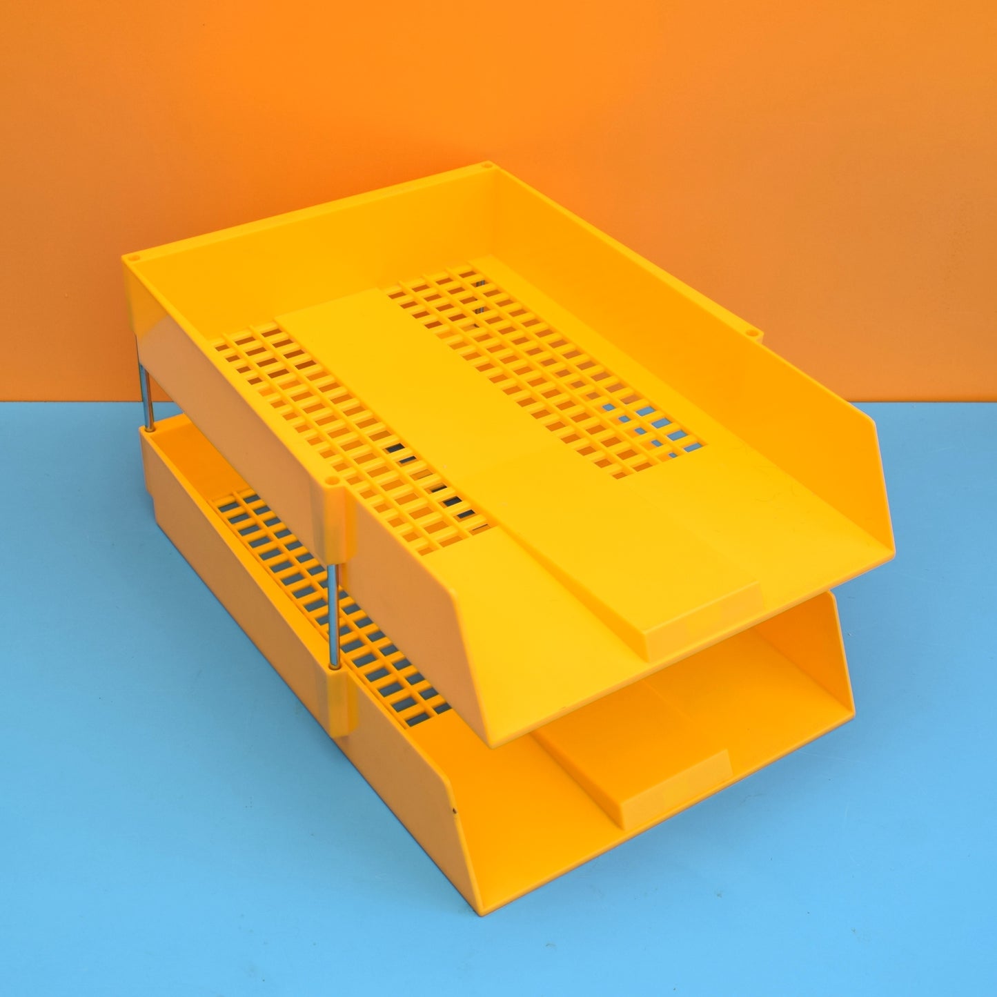 Vintage 1970s Plastic Desk Filing Tray Stack - Yellow