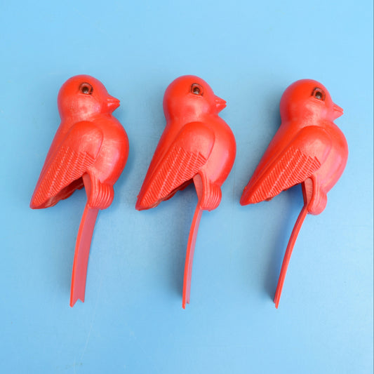 Vintage 1960s Plastic Clip On Birds - Red by Pineapple Retro