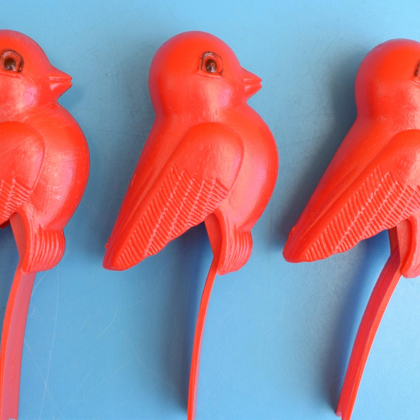 Vintage 1960s Plastic Clip On Birds - Red