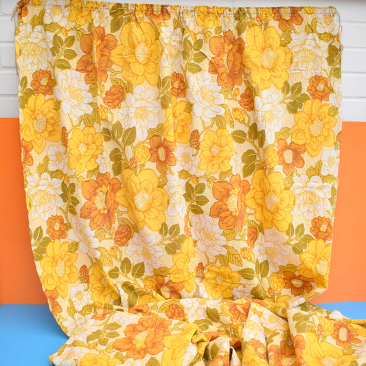 Vintage 1960s Barkcloth Curtains Flower Power,  Yellow