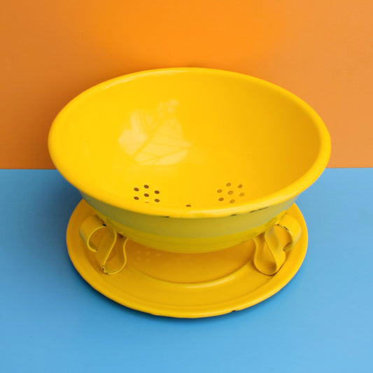 Vintage 1960s Enamel Colander & Tray - Dutch - Yellow by Vintage