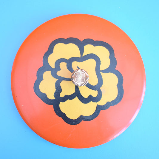Vintage 1970s Round Lacquered Nesting Pots, Flower Power - Orange & Yellow