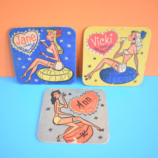 Vintage 1950s Baby Bubbly Beer Mats / Drinks Mats / Coasters - Ann, Jane & Vicki