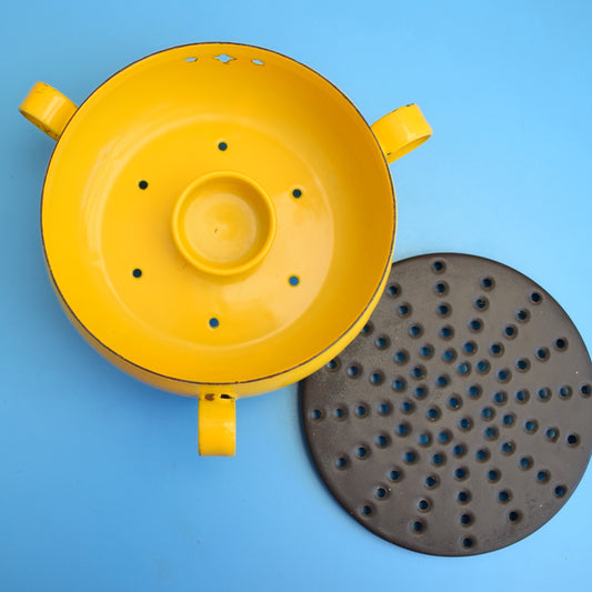 Vintage 1960s Enamel Warmer - Dutch - Yellow by Vintage