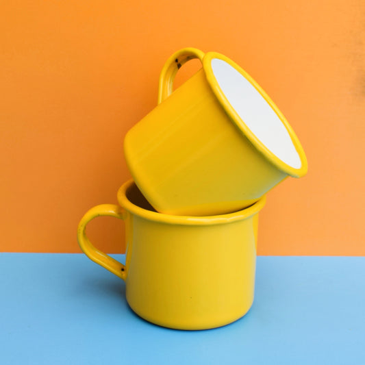 Vintage 1960s Enamel Mug Pair - Dutch - Yellow by Vintage