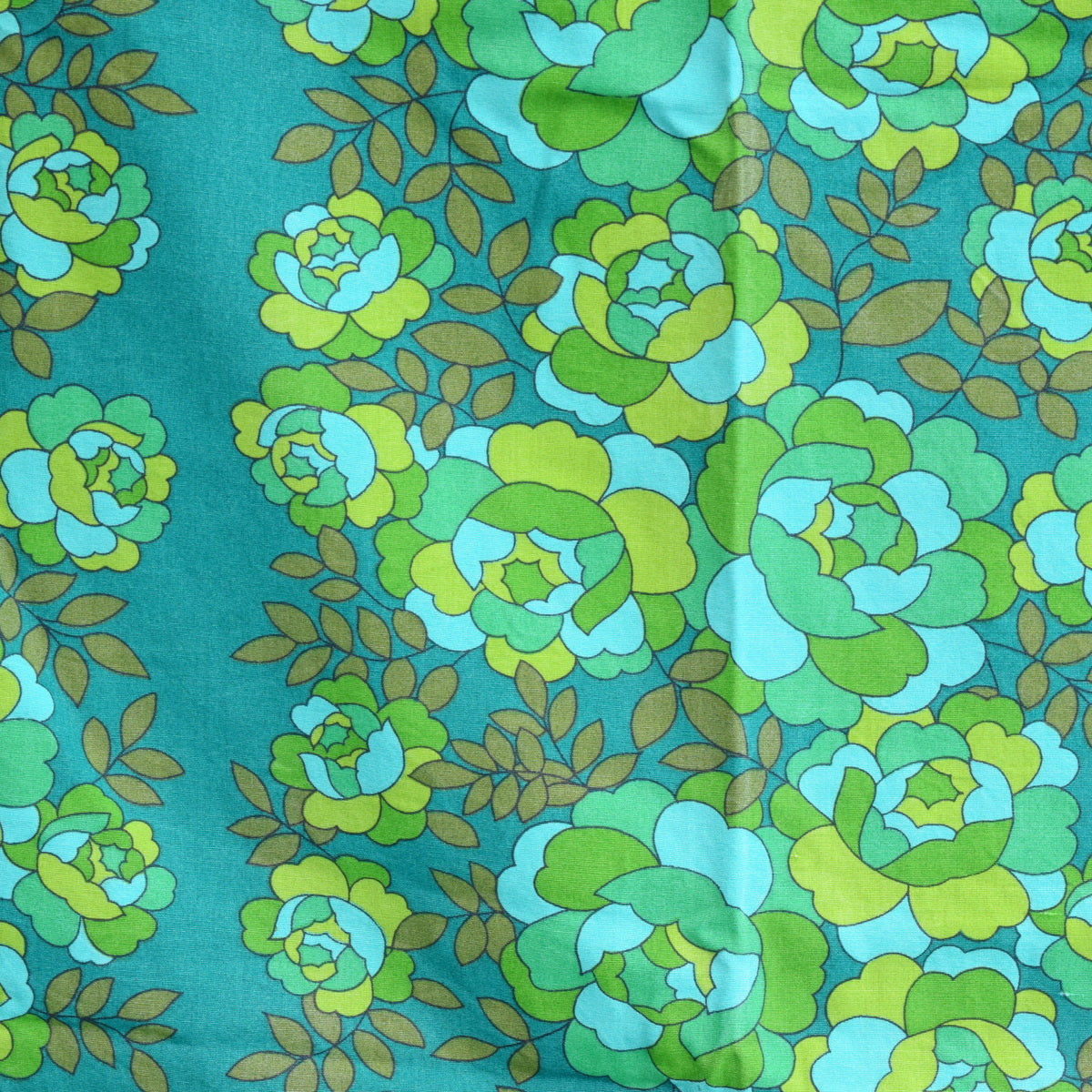 Vintage 1960s Quality Cotton Curtains Flower Power,  Green