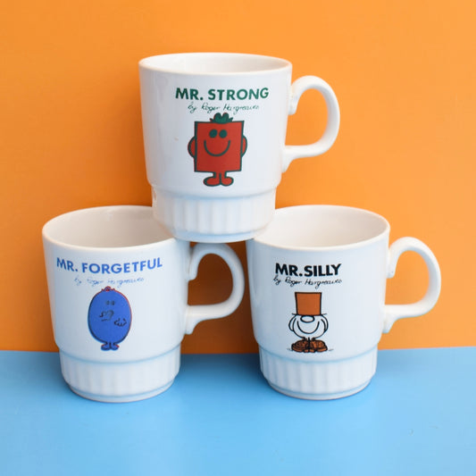Vintage 1970s Mr Men Mugs - Mr Strong, Mr Silly & Mr Forgetful by Pineapple Retro