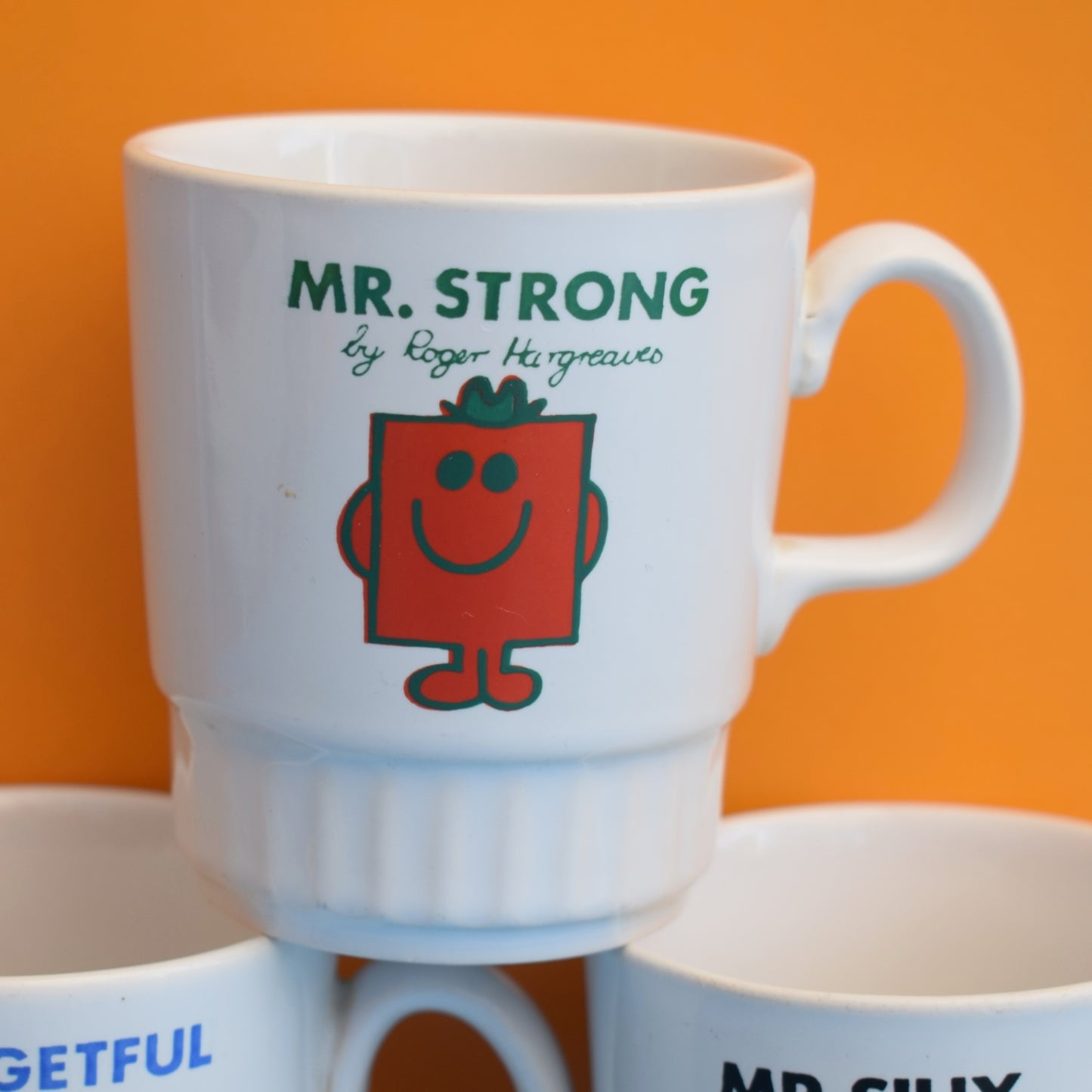 Vintage 1970s Mr Men Mugs - Mr Strong, Mr Silly & Mr Forgetful