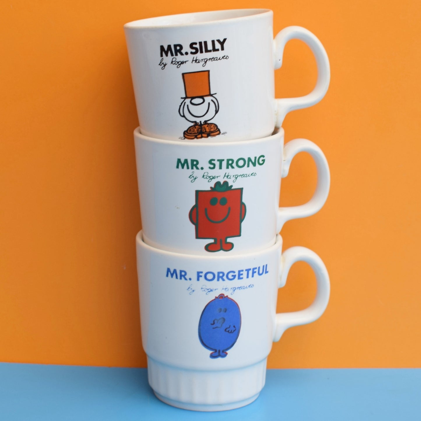 Vintage 1970s Mr Men Mugs - Mr Strong, Mr Silly & Mr Forgetful