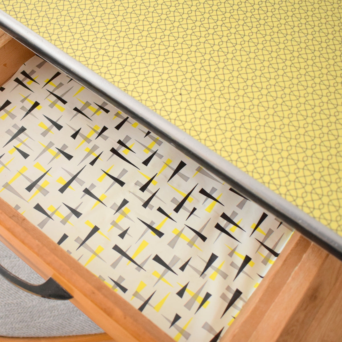Vintage 1950s Formica Table - Fantastic Printed Formica - Ideal Desk, Yellow / Black & Chair