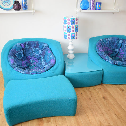 Vintage 1960s Modular Lounge Set - Turquoise & Flower Power