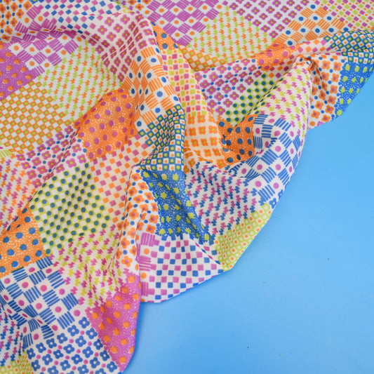 Vintage 1960s Stretchy Fabric - Patchwork Flower Power by Vintage