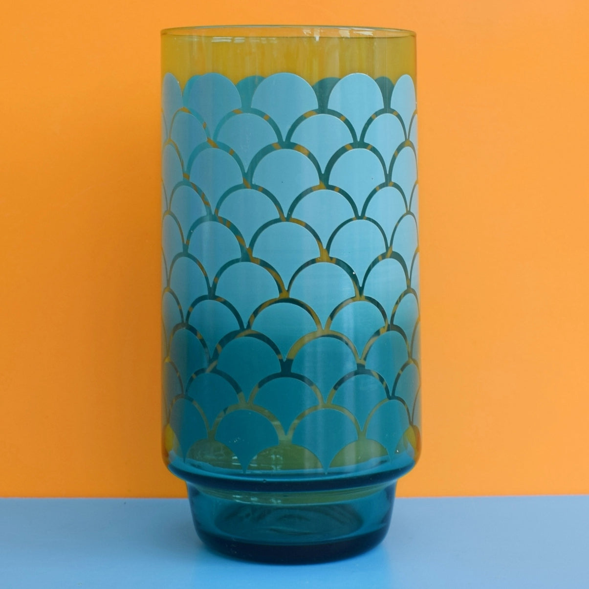Vintage 1960s Scale Design Glass Vase - Turquoise
