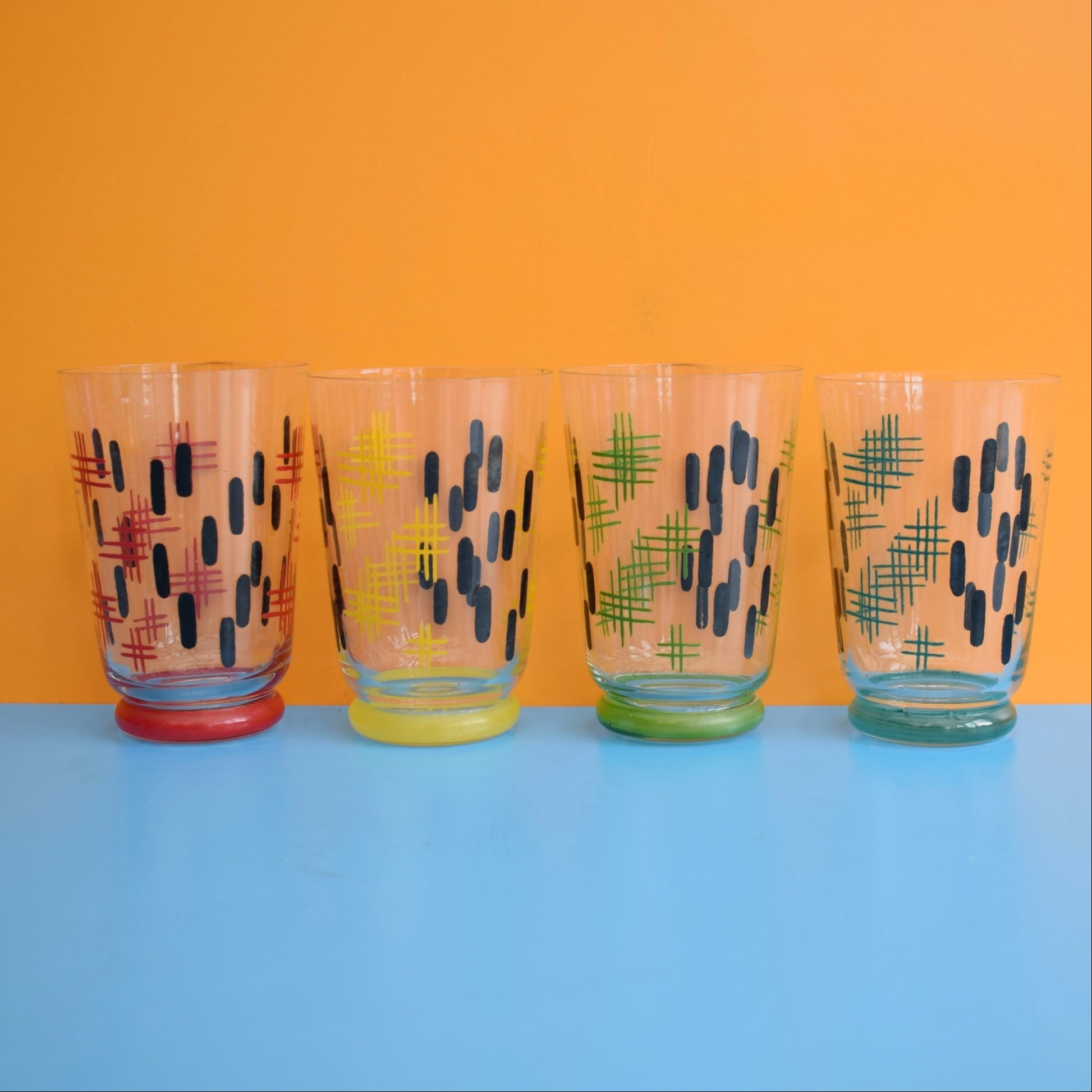 Vintage 1950s Atomic Space Age Drinking Glasses / Jug