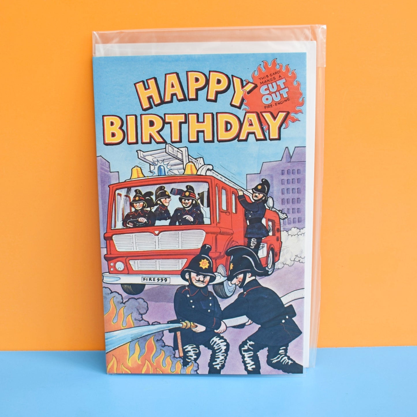 Vintage 1970s Greeting Card - Cut Out - Happy Birthday - Fire Engine