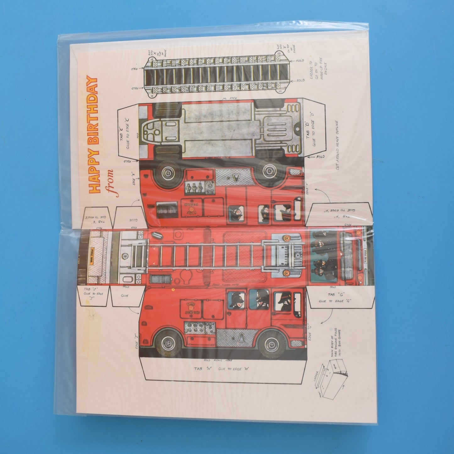Vintage 1970s Greeting Card - Cut Out - Happy Birthday - Fire Engine by Eric's Cards