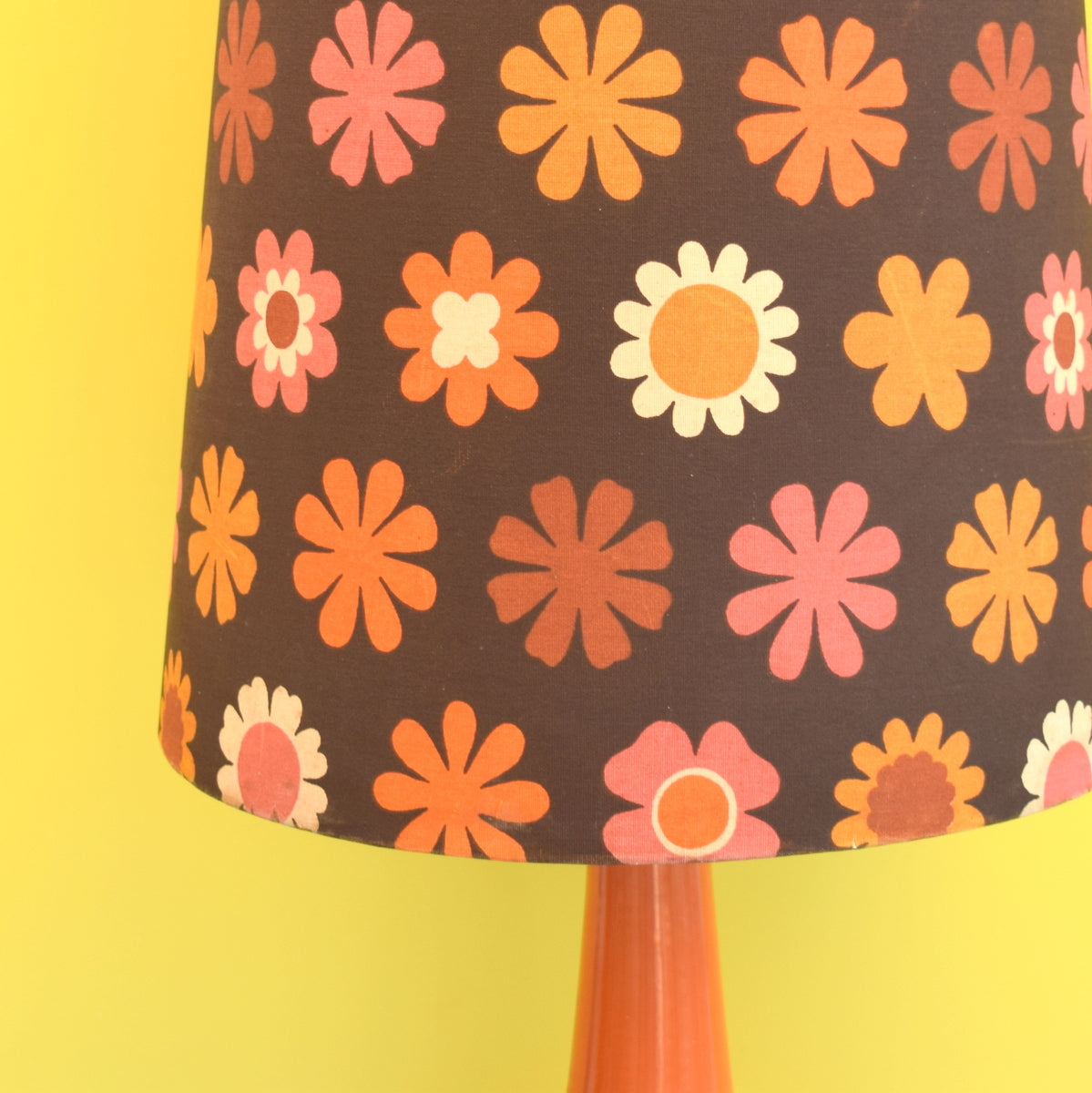 Vintage 1960s Floor Lamp - Lancastrian Pottery - Flower Power - Orange & Brown