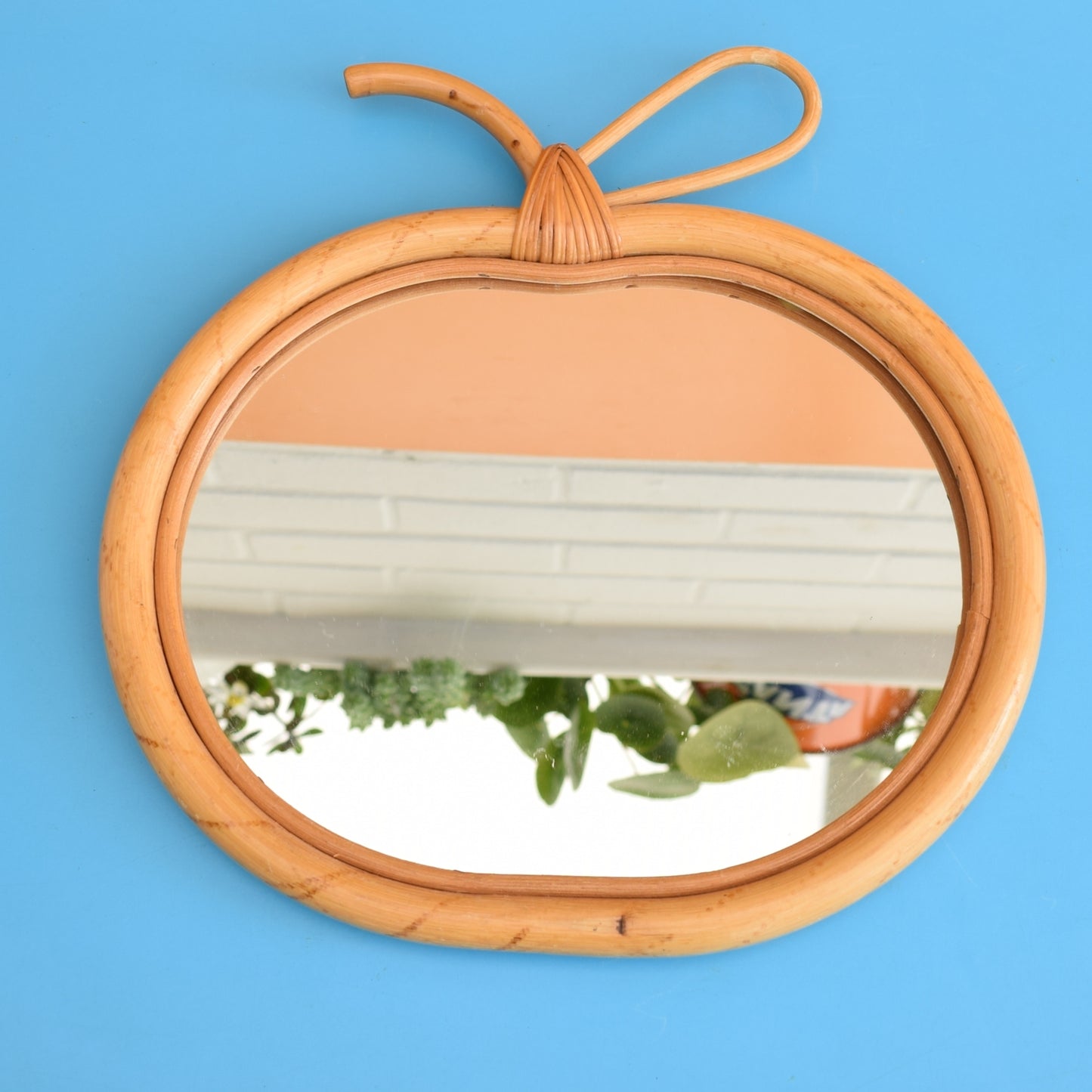 Vintage 1970s Apple Shaped Bamboo Mirror by Vintage