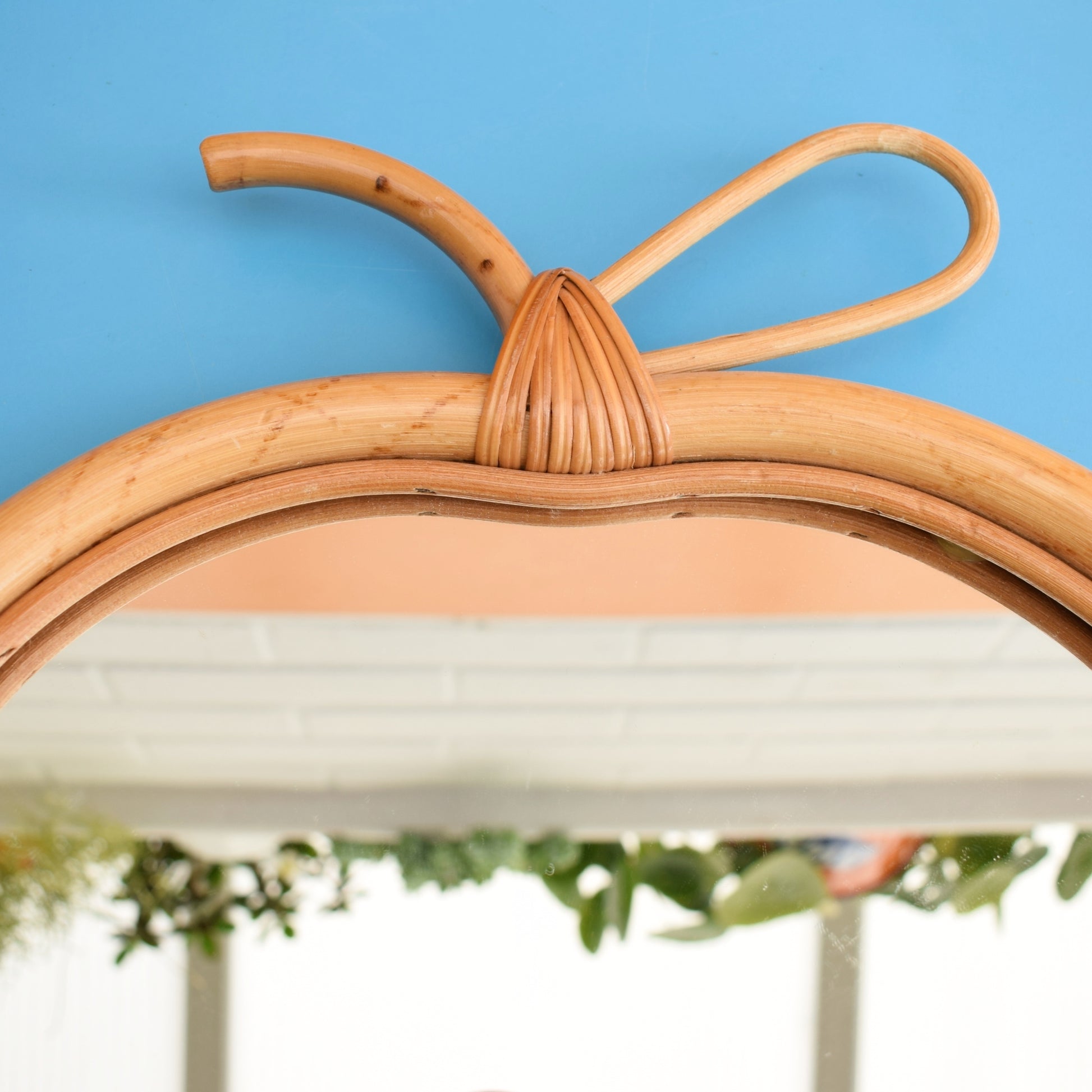 Vintage 1970s Apple Shaped Bamboo Mirror by Vintage