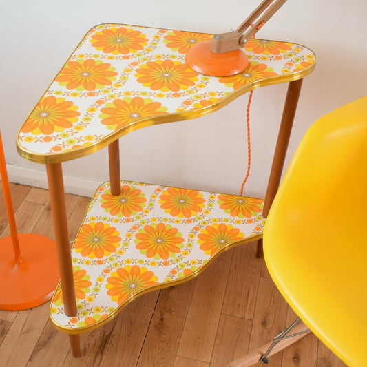 Vintage 1960s Tiered Side Table - Flower Power - Orange Vinyl