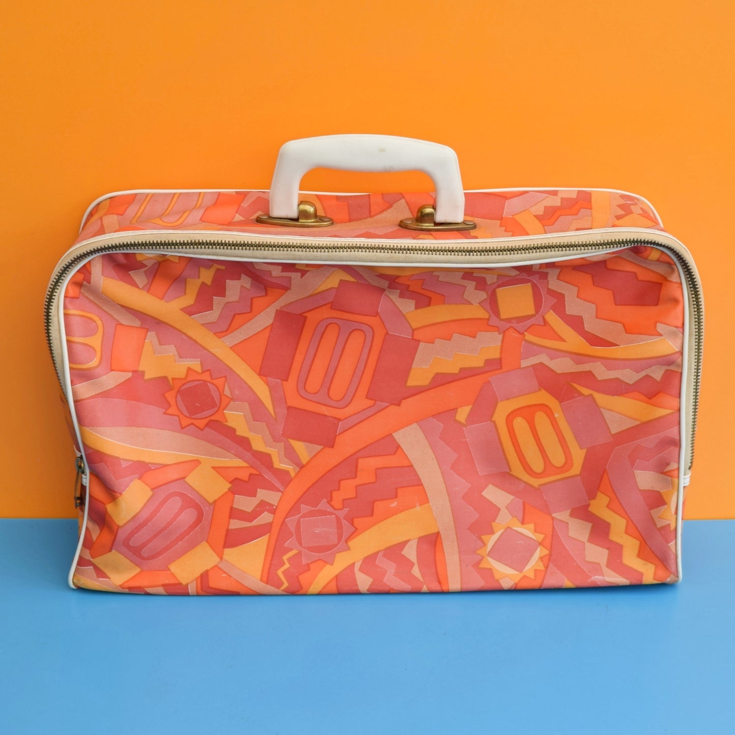 Vintage 1960s Vinyl Suitcase - Swirl - Orange