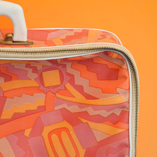 Vintage 1960s Vinyl Suitcase - Swirl - Orange