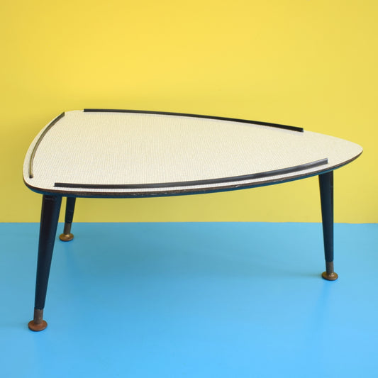 Vintage 1950s Formica Low Side Table - Mesh Pattern - Grey & Black