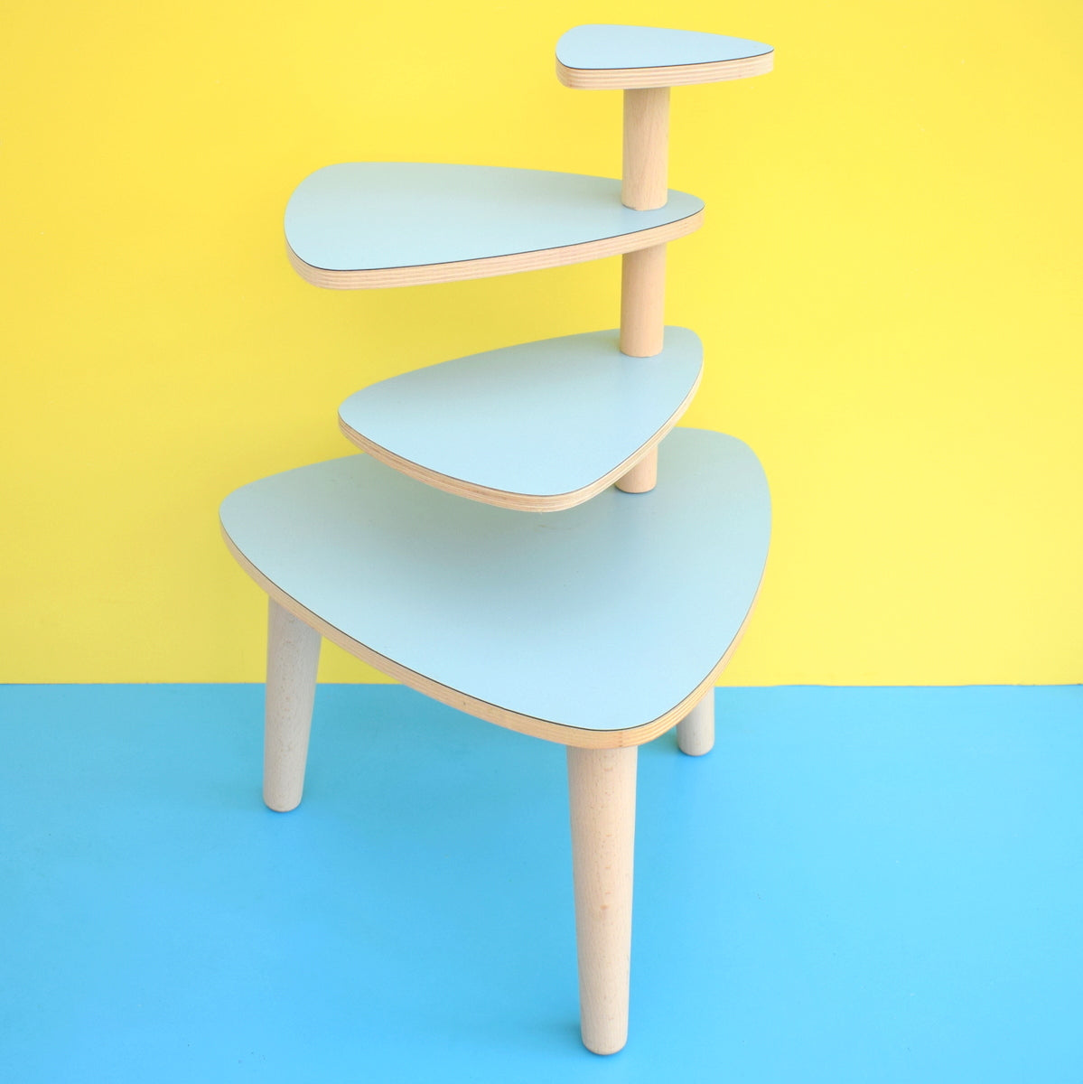 Vintage Formica Tiered Plant Stand / Table - Pale Blue Formica Tops
