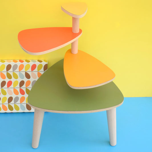 Vintage Style Formica Tiered Stand / Table - Orange, Green & Mustard Formica
