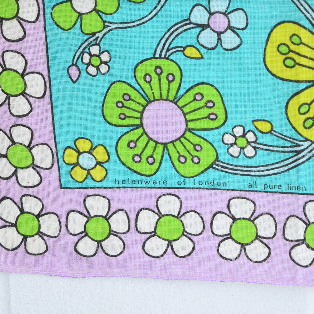 Vintage 1960s Flower Power Cotton Tea Towel - Jasmine - Julia Killingback - Purple detail