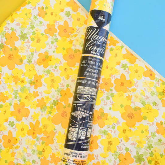 Vintage 1960s American Sticky Plastic / Fablon Roll - Flower Power - Orange