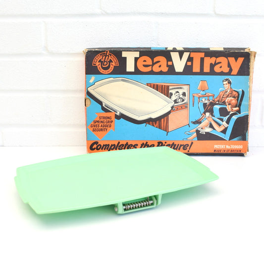 Vintage 1950s Clip On Tea V Tray (TV Tray) - Boxed- Green