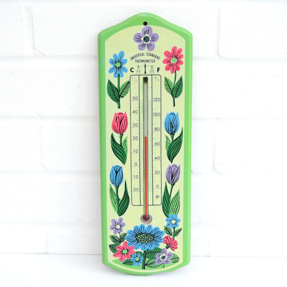Vintage 1960s Flower Power Thermometer - Green