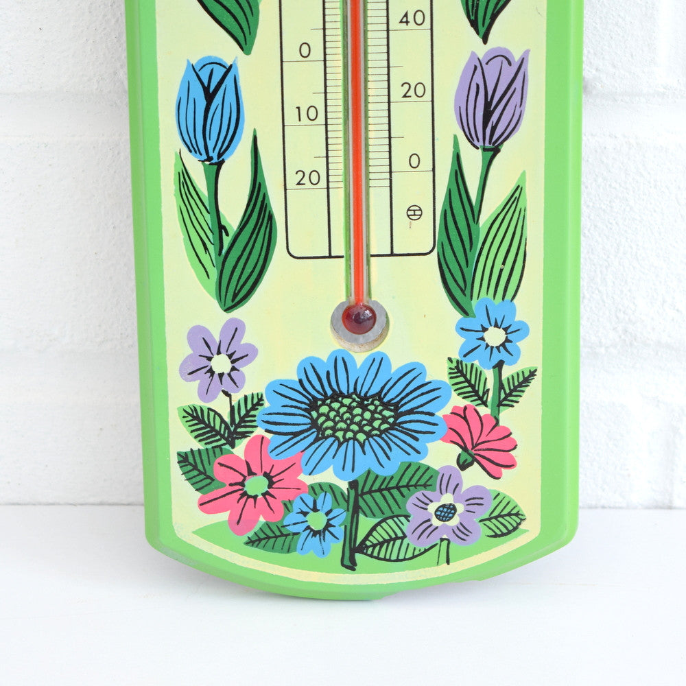 Vintage 1960s Flower Power Thermometer - Green detail