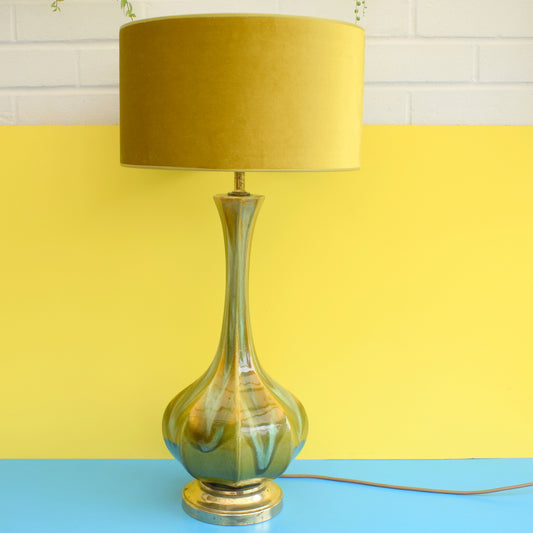 Vintage 1950s Large Danish Drip Table Lamp - Olive Green