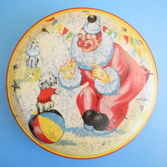 Vintage 1960s Small Round Toffee Tin - Clown