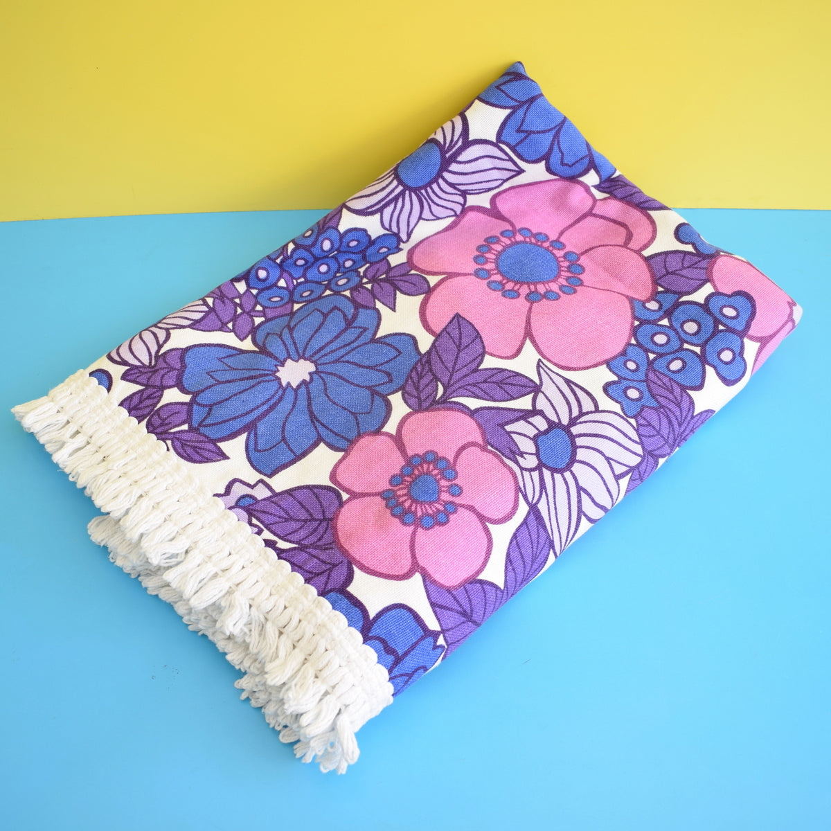 Vintage 1960s Single Bed Cover - Flower Power - Purple