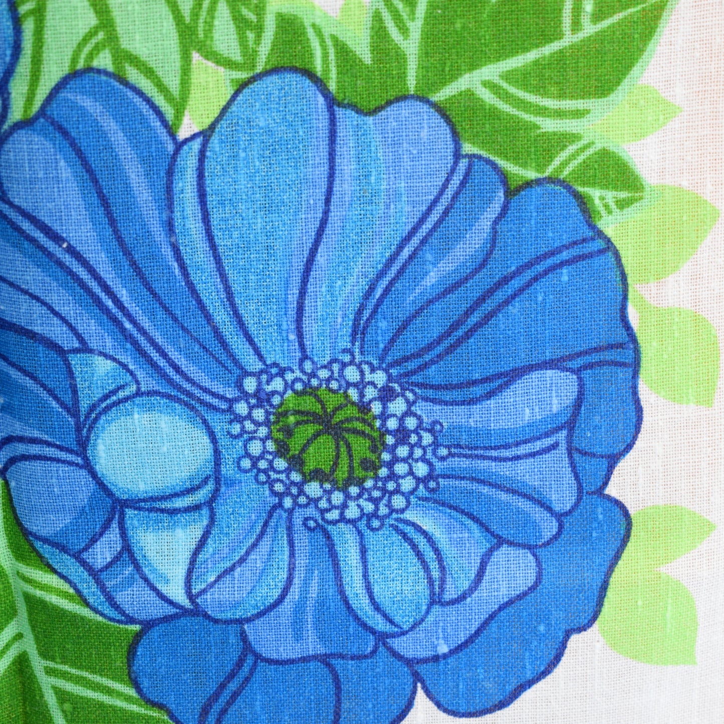 Vintage 1960s Cotton Tea Towel - Flower Power - Blue