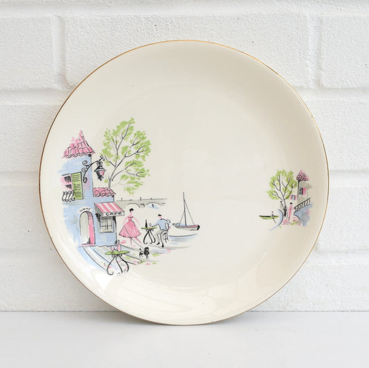 Vintage 1950s Kitsch Alfred Meakin Down by The Seine Plate, Pastel
