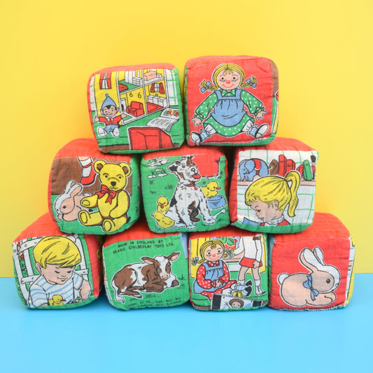Vintage 1960s Rare Deans Childsplay Toys Soft Fabric Blocks - Lovely Pictures