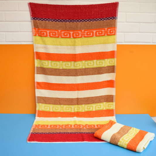 Vintage 1960s Cotton Towels - Striped Red / Orange by Pineapple Retro
