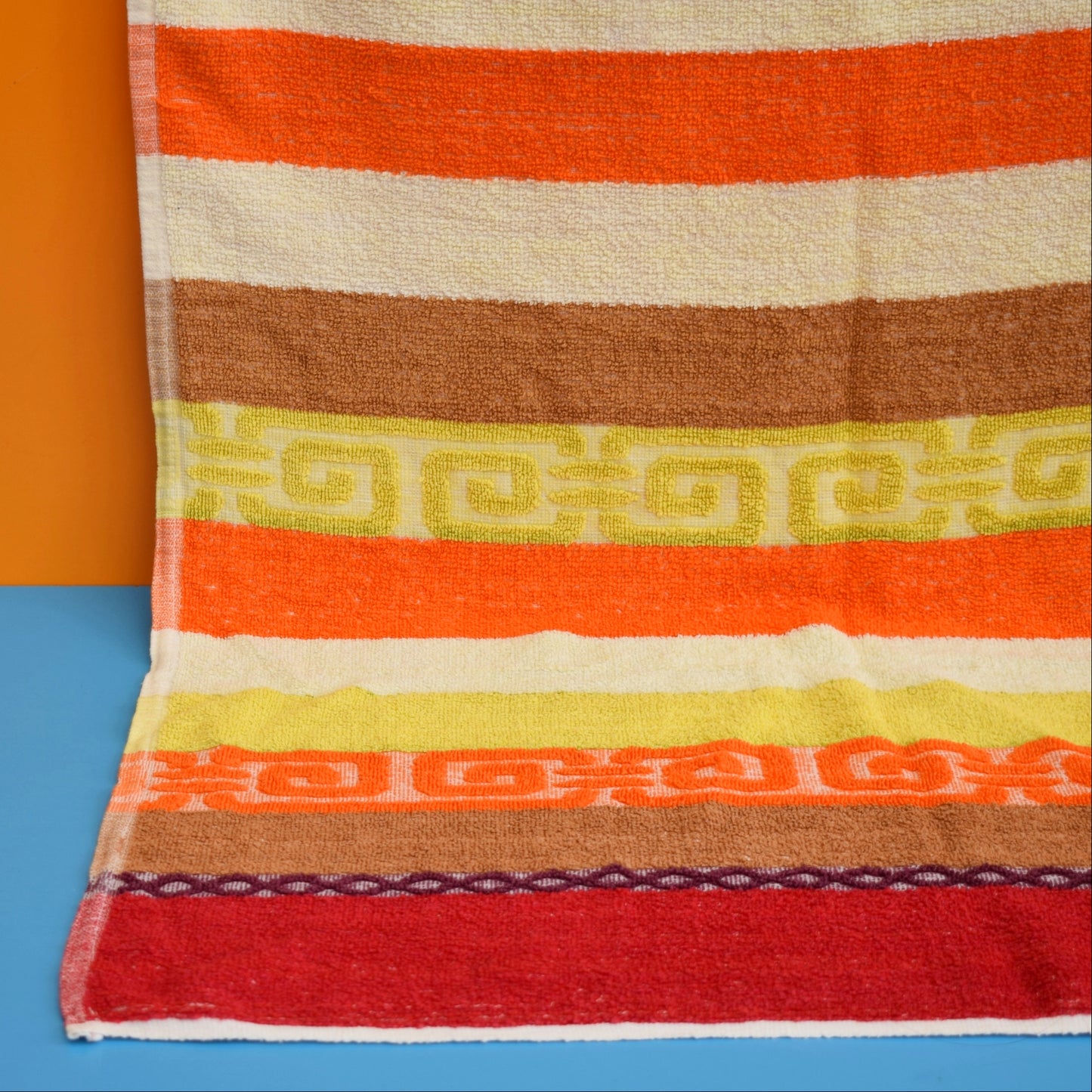 Vintage 1960s Cotton Towels - Striped Red / Orange