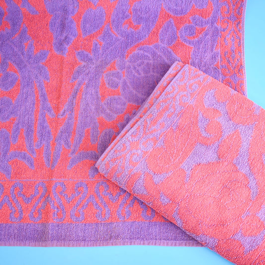 Vintage 1960s Cotton Towel - Purple / Red