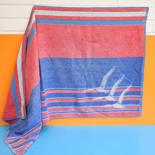 Vintage 1970s Cotton Bath Towel - Birds by Pineapple Retro