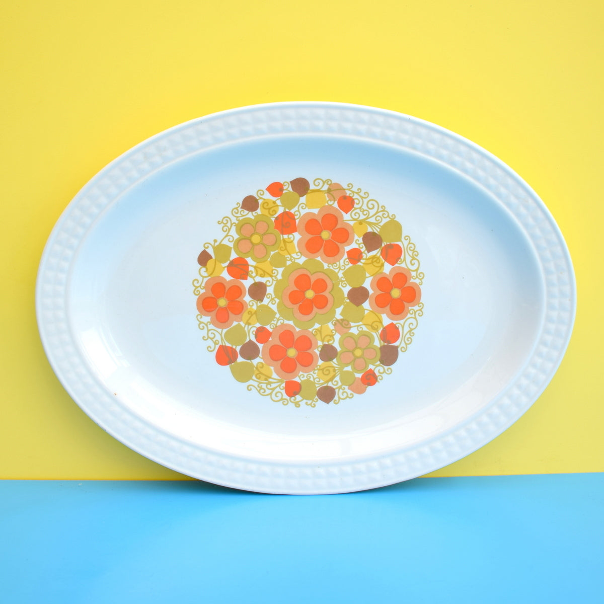 Vintage 1960s Pontesa Fantasia Ceramic Plates - Spanish - Flower Power - Orange