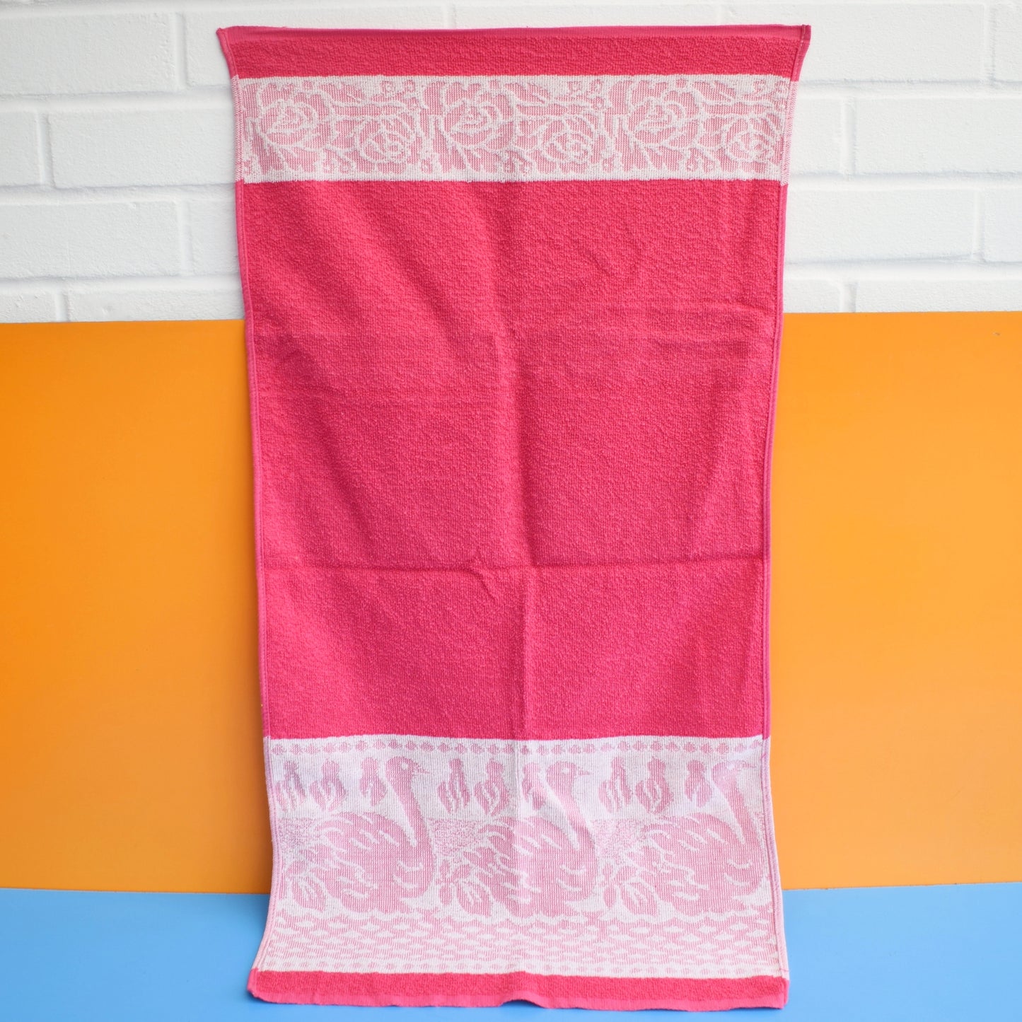 Vintage 1960s Hand Towel - Pink Swan