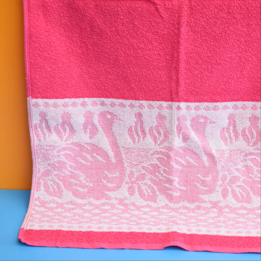 Vintage 1960s Hand Towel - Pink Swan