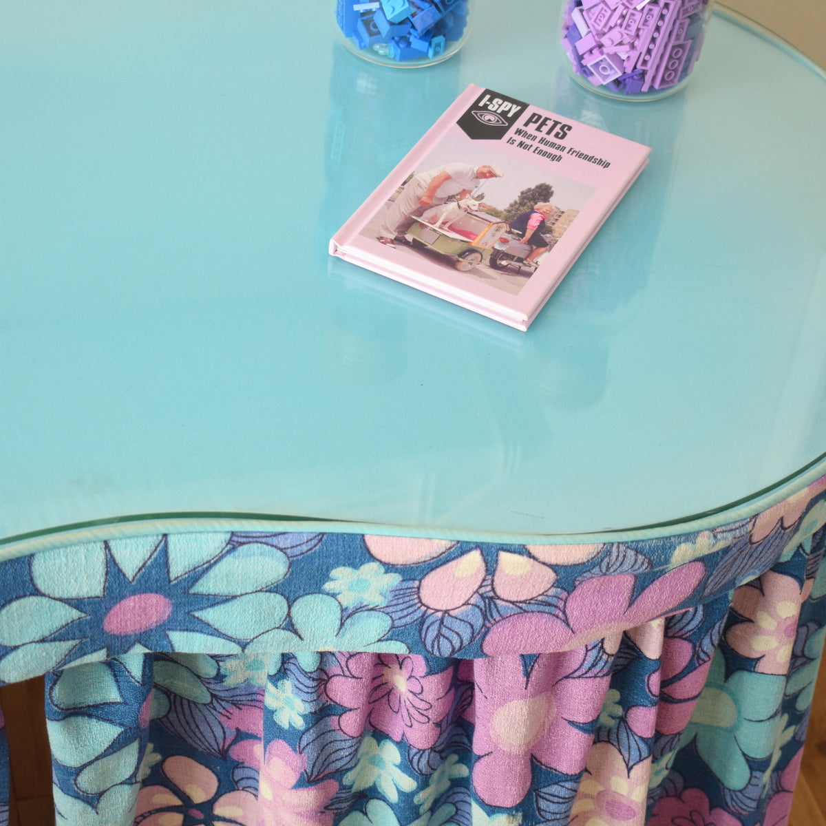 Vintage 1960s Flower Power Kidney Shaped Dressing Table - Purple & Blue