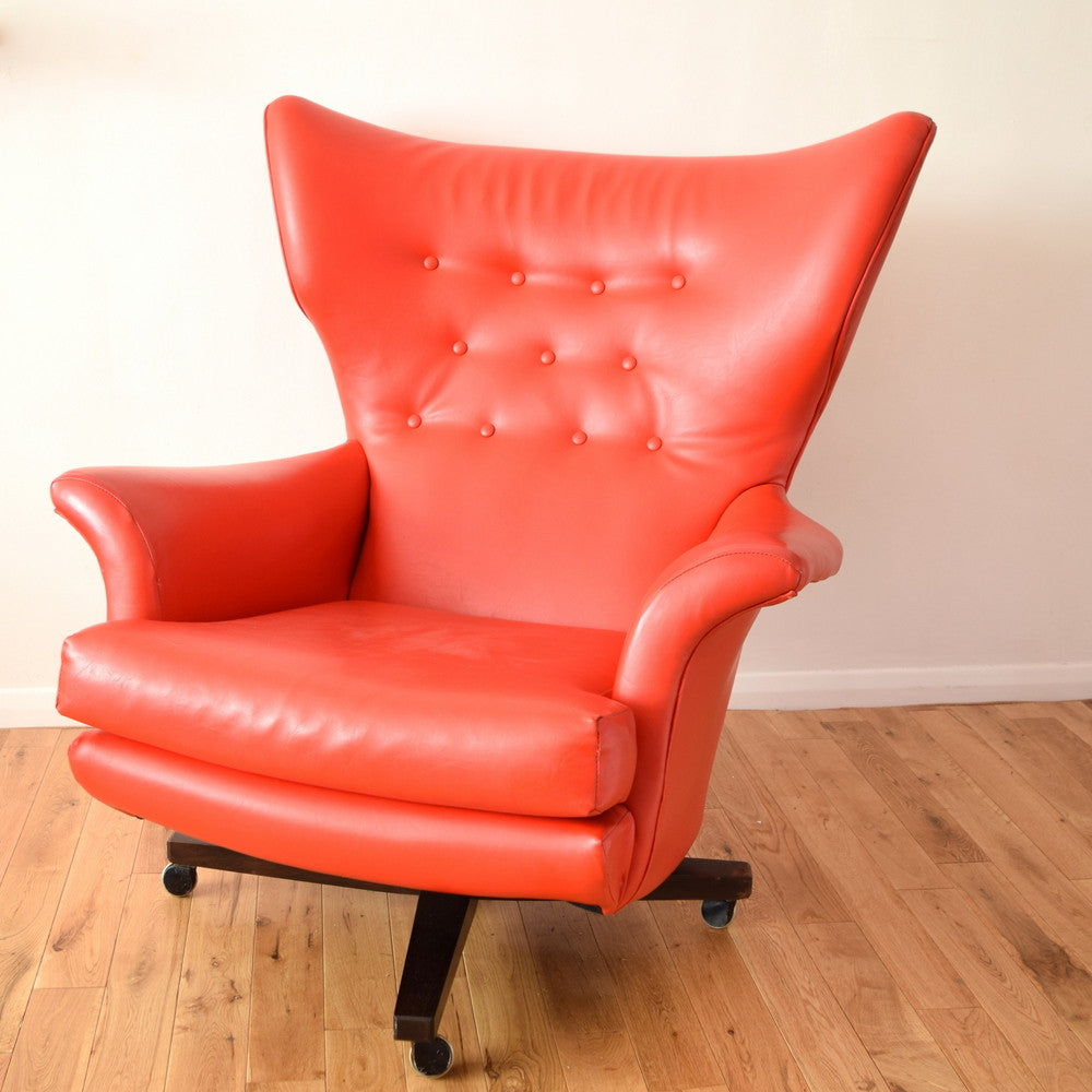 Vintage 1960s G Plan Red Vinyl / Rosewood Sixty Two Easy Chair